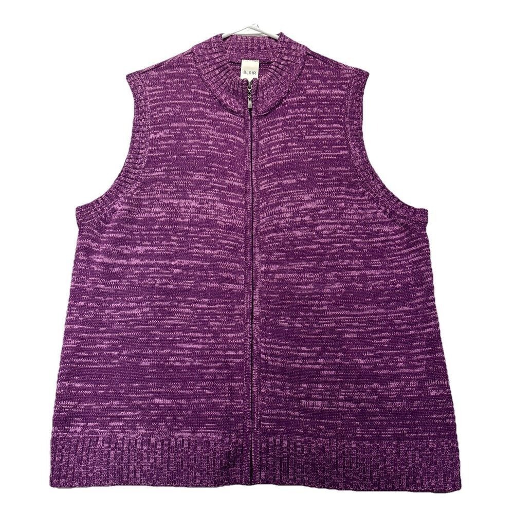 Blair Sweater Vest‎ Womens XL Acrylic Full Zip Purple Knit Grannycore Cabincore